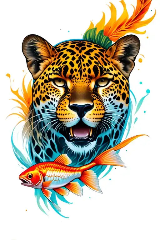 Leopard Head Front View With Fighting Fish Transforming