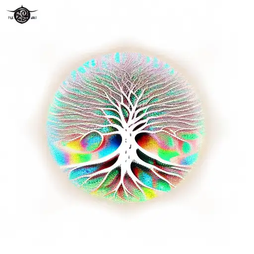 Patterned Tree With Deep Roots In Shape Of Ankh With Sun Shining Through