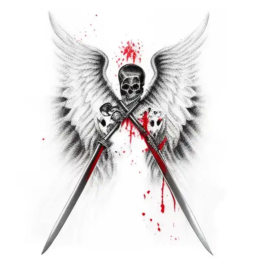 Death With Angel Wings Katana And Blood
