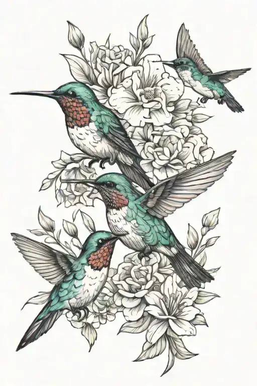 Flowers And A Small Hummingbird