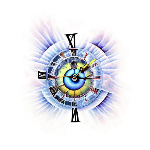 The Face Of A Grandfather Clock Combined With A Setting Sun