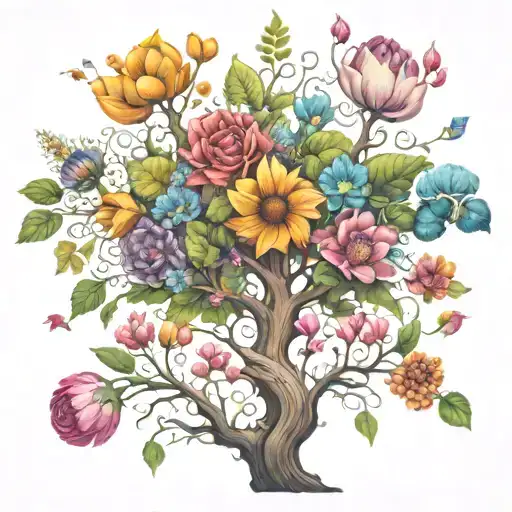 Universes Contained Within Flowers Growing From A Tree