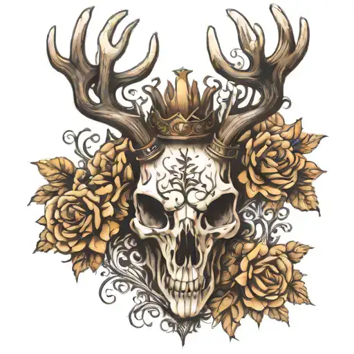 Stag Skull Wearing A Black Crown