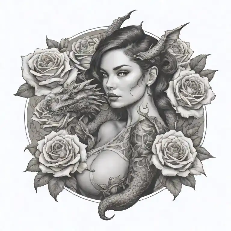 Dragon Roses Woman Posing