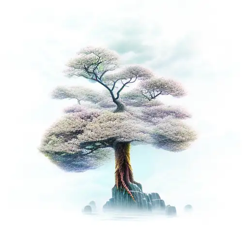 Tree On A Rocky Cliff With A Thunder Strom