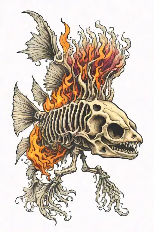 One Fish Skeleton With Fins On Fire