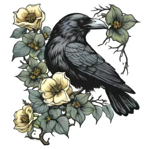 Raven And Dogwood Flowers