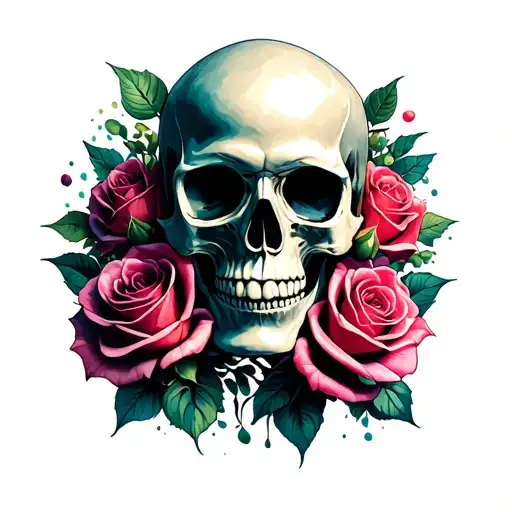 Skull And Roses Blooming