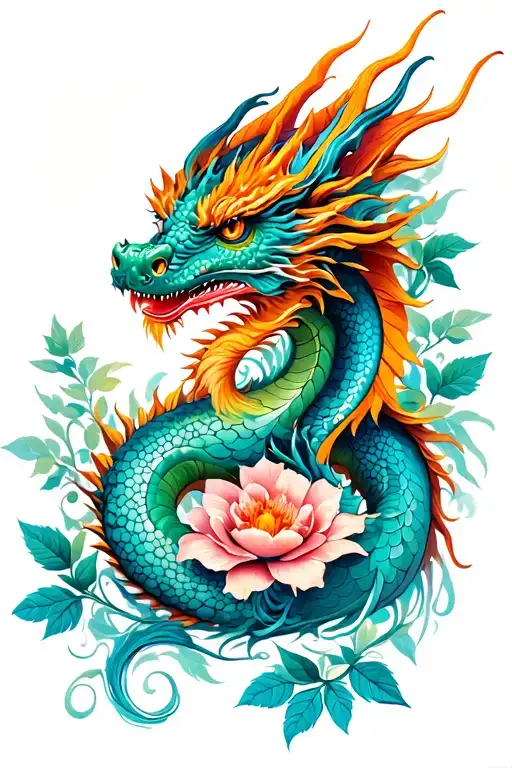 Dragon With Flower And Trailing Leaves