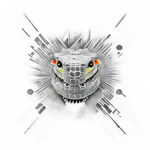 Crocodile Face Abstract In Black And Orange