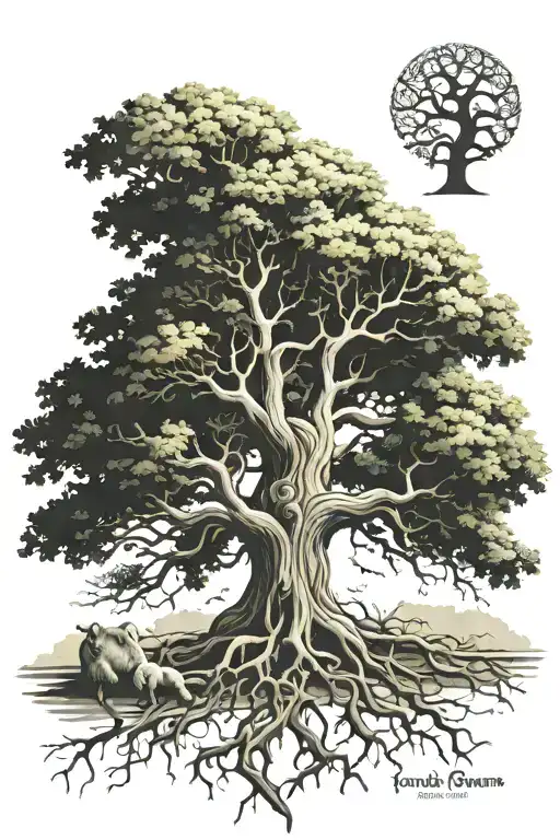 Family Oak Tree With Roots
