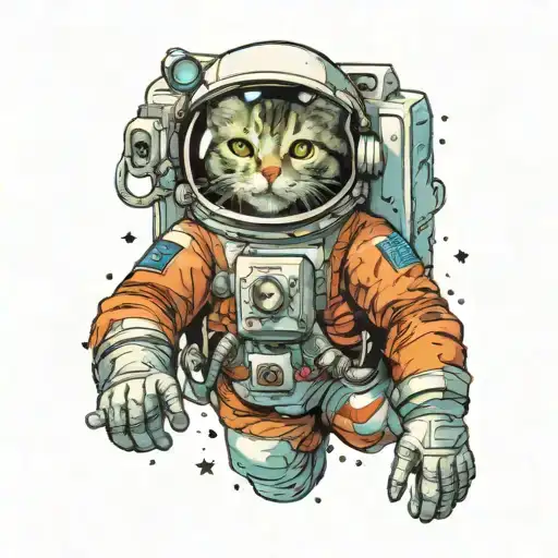 Cat Astronaut Floating In Space