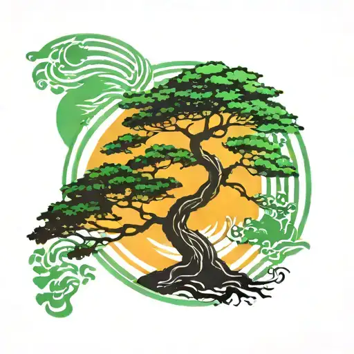 Bonsai Tree Silhouette Irish Flag Background Representing The Client's Love In A Circle