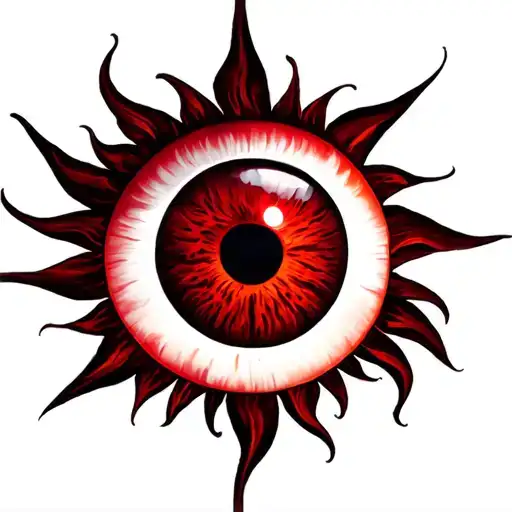 Red Sun With God Eye Tattoo Design