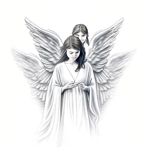 Angel In Flowing Robes With Drawn Back Bow