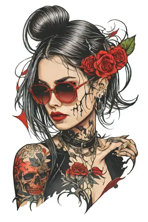 Straight Hair Gothic Girl With Red Light Shades