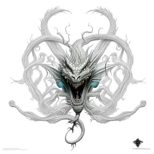 A Dragon Wrapped Around A Cross With Vines Attached To The Sides