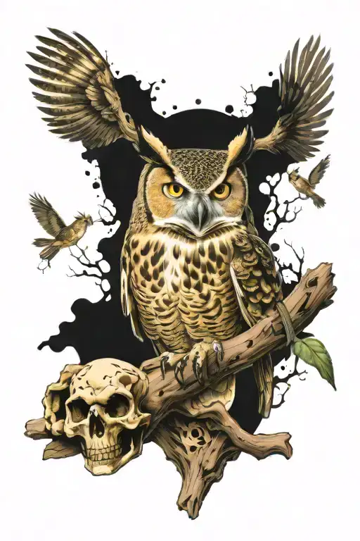 Great Horned Owl On Skull