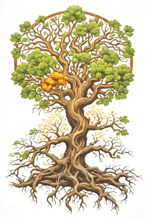 Tree Of Life With Exposed Roots Growing Into The Skin