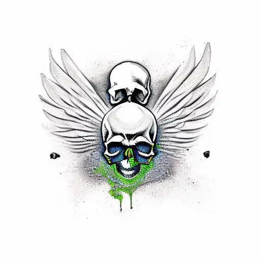 Crow With Wings Spread On Skull