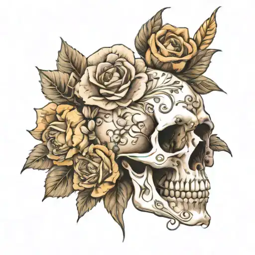 Dagger In Skull With Flowers Growing