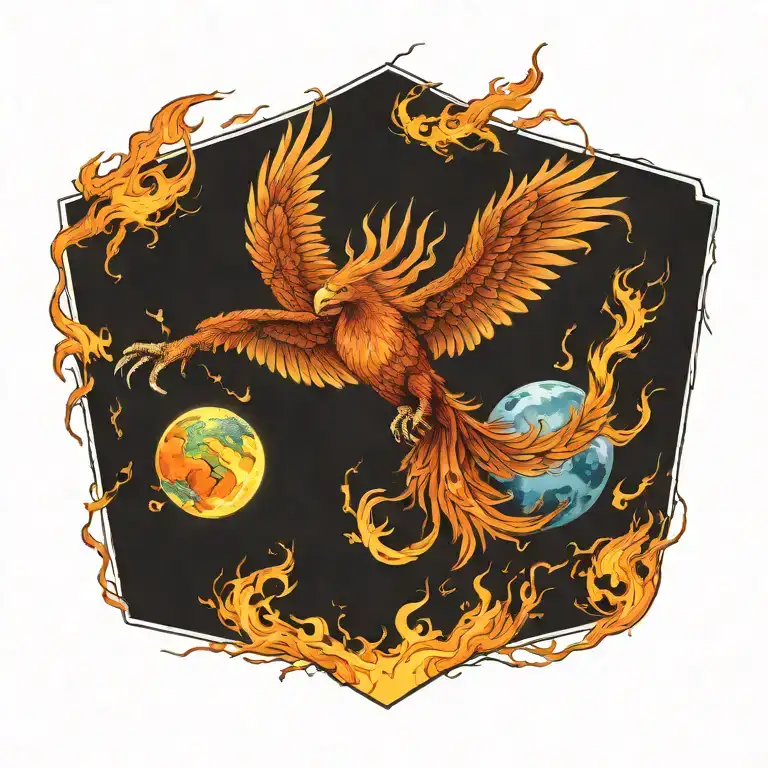 Phoenix 3 Quarter View In Attack Position Holding The Planet In Flames And Lava In Its Talons