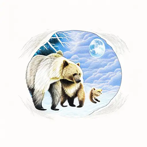 Bear And Wolf In Forest With Kid Fallowing Path