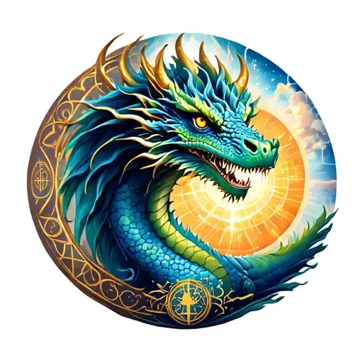 Earth Dragon With Virgin Astrological Sign And Tree Of Life