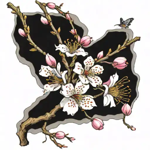 Cherry Blossoms With Jormagandr Around It In Color