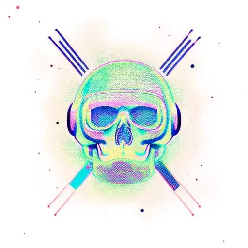 Space In Neon With Astronaut Skull
