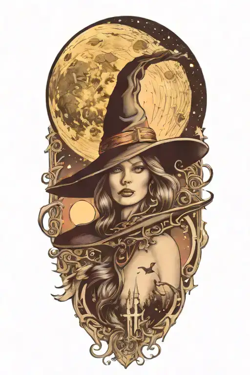 Witch Hat And Dot Work Moon Merging Together