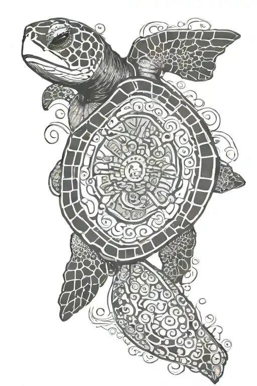 Sea Turtle With Mayan Calendar