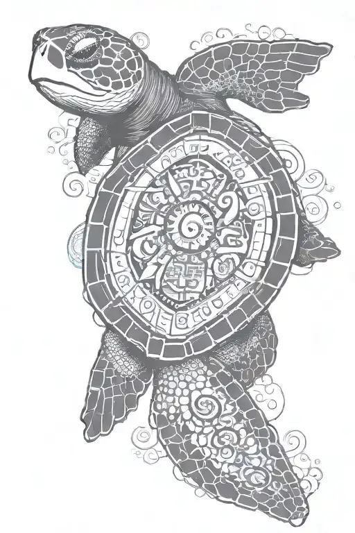 Sea Turtle With Mayan Calendar