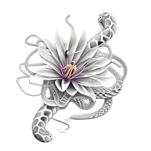 2 Snakes With Spider Lily