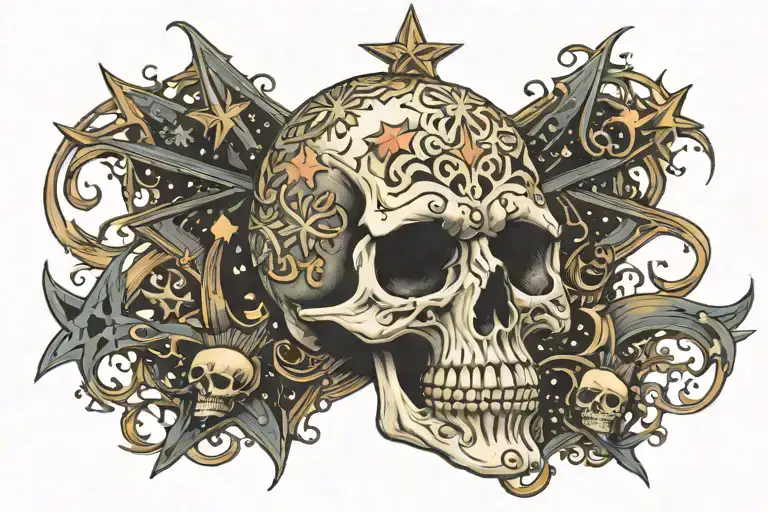 Goth Skull And Stars Forming The Shape