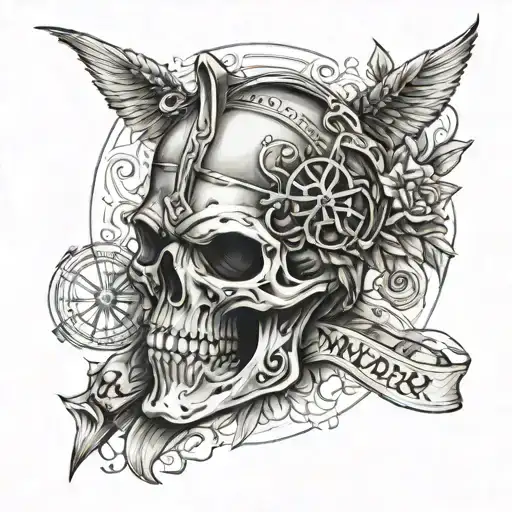 Memento Mori Script With Spartan Helmet Adorned