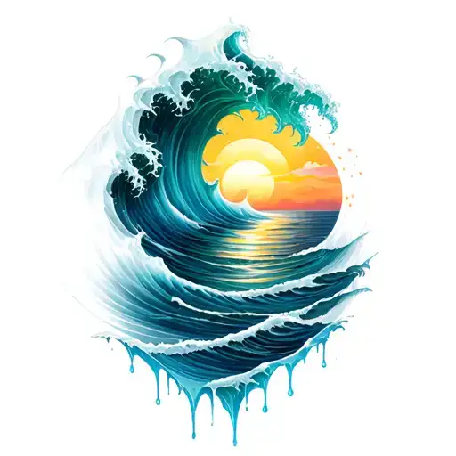 Waves And Sunset Melting