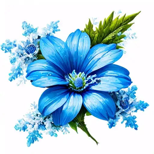 Blue Chrysamthenum Flower With Fatherhood Symbol Incorporated And Snow