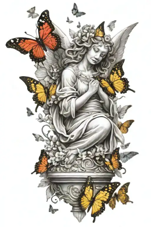 Angel Statue With Butterflies