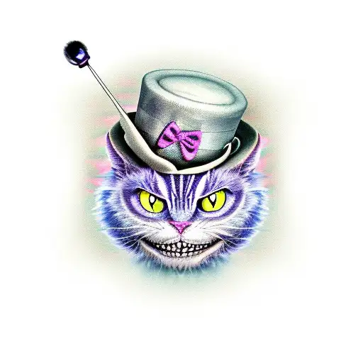 Cheshire Cat With Mad Hatter Top Hat Holding A Stop Watch Modern