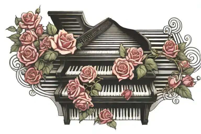Piano Keys Wrapped In Roses As A Stairway To Heaven Gates