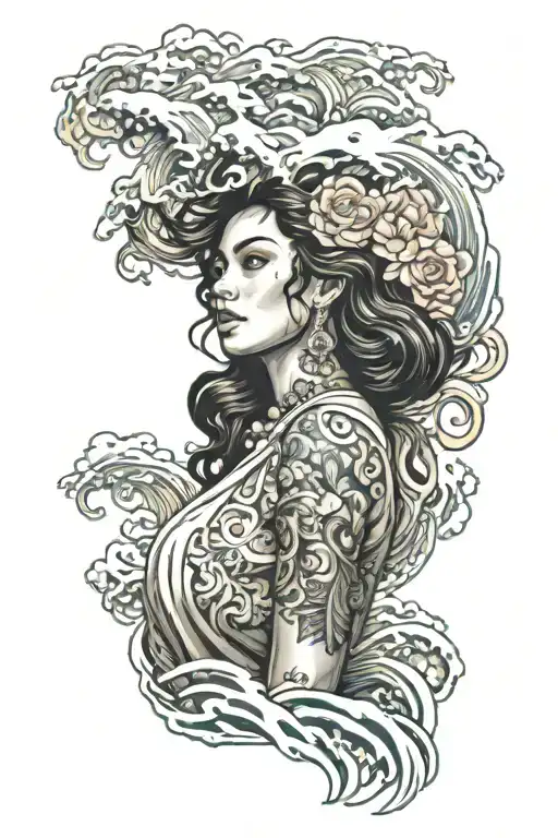 Mexican Girl With Jappanese Wave Crashing