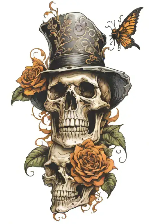 Death Skull And Flowers