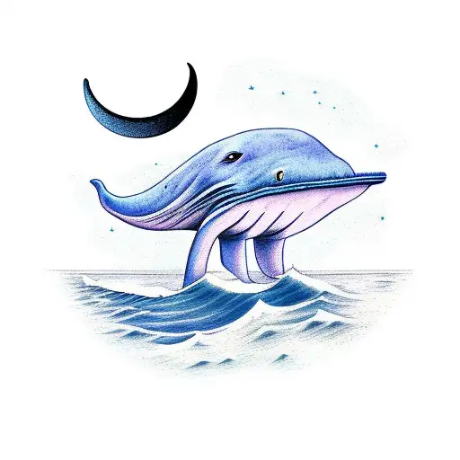 Blue Whale With Moon