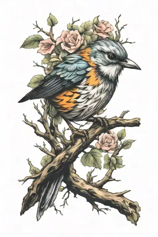 Small Bird Perched On Branches Stretching Towards