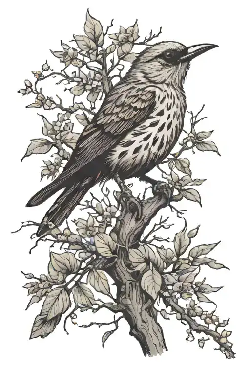 Small Curious Bird Perched On Branches Alternating In Size That Grow Upwards