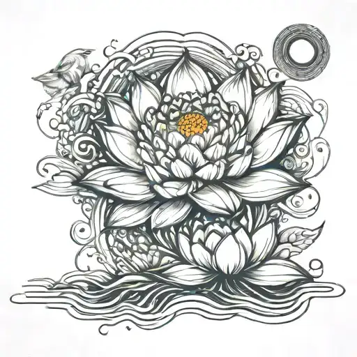 Lotus With Third Eye And Ocean Waves Forming