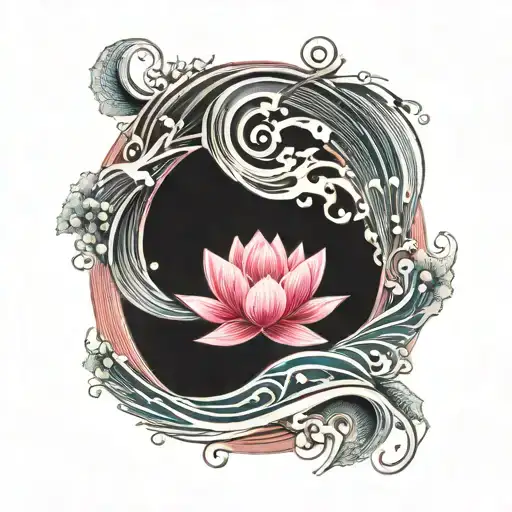 Pink Lotus Enlightenment Ouroboros With Ocean Waves Forming