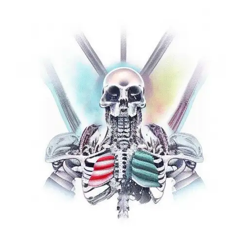 Tattoo On Shoulder Coming Down Chest And Ribs Of Dark Biomechanics