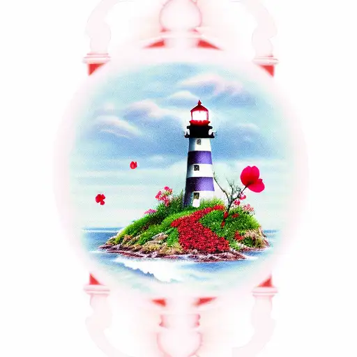 Lighthouse With Hibiscus Flowers